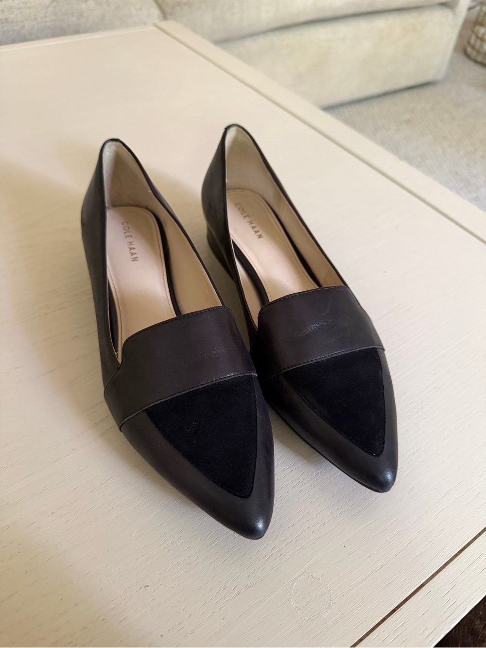 Cole Haan Marlee Skimmer Flats Black Leather Suede Toe 6.5